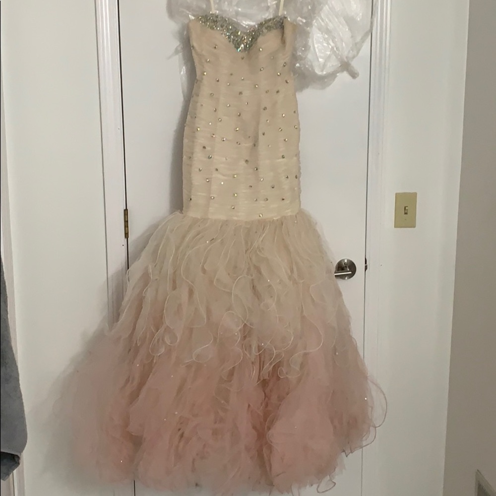 Paparazzi Mori Lee Ivory and Pink Mermaid Dress